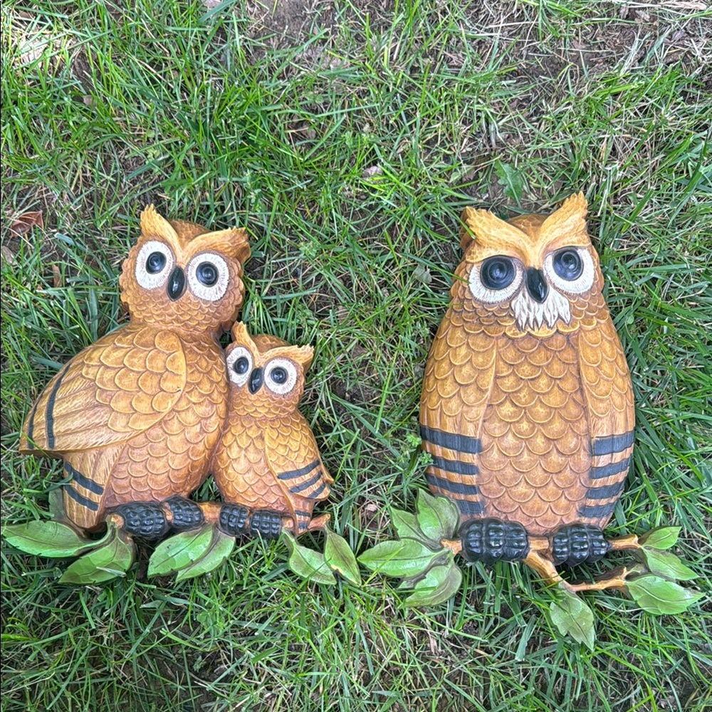Homco Brown and Green Owl Figurines